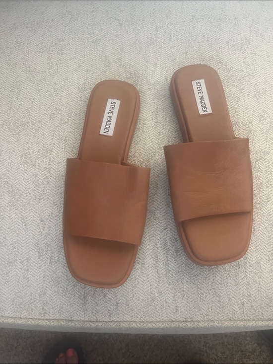Steve Madden Shoes - Steve Madden Cognac Wide Strap Slide Sandals for Women